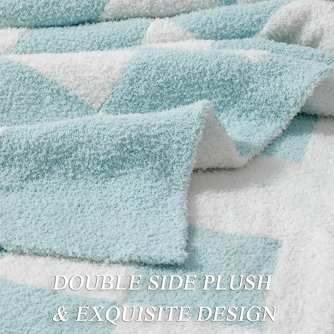 bearberry Fuzzy Checkerboard Grid Throw Blanket Knitted Soft Cozy Warm Microfiber Blanket Decor for Couch Sofa Bed Travel Home (Baby Blue, 40''x50'')
