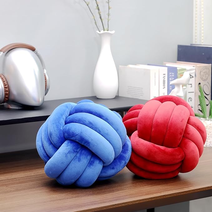 Petrella Knot Pillow Throw Pillows Ball Round Cute Throw Pillows Home Decor Cushion Decorative Aesthetic Spandex,Jewel Blue 11inch