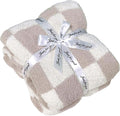 Soft Checkered Throw Blanket, Ultra Cozy Knit Throw Blanket Fluffy Fuzzy Reversible Checkerboard Blanket for Travel Couch Sofa Bed Decor, 51x63 inches, Cream White