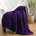 Purple Sherpa Fleece Throw Blanket 50”×60” for Couch Sofa Bed,Super Soft Cozy Plush Double Side Thick Flannel Blanket with Striped Design Lightweight for Adults,Woman,Girls
