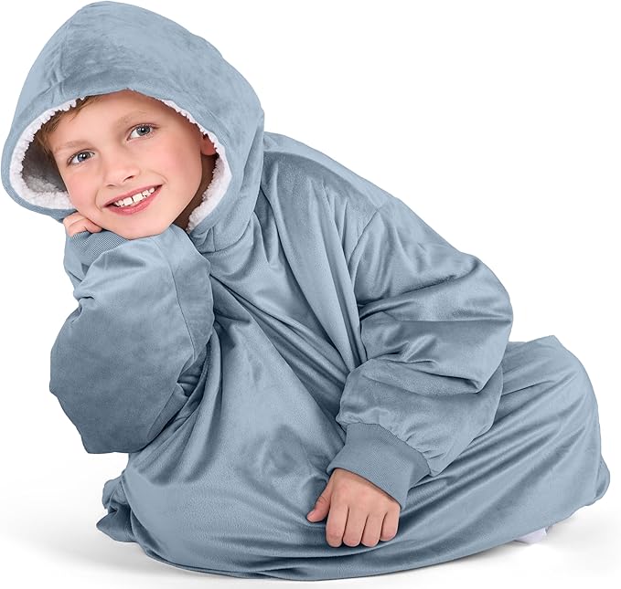 Bare Home Wearable Blanket Hoodie - Soft Plush Sherpa - Warm and Cozy - Oversized Wearable Blanket - Adult & Kid Sizes