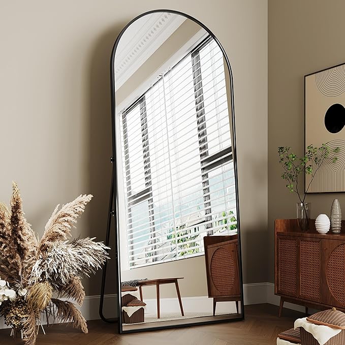 Antok Full Length Floor Mirror Arched Standing Mirror with Aluminum Frame - Freestanding Wall Mount Leaning Body Mirror for Bedroom Living Room Entryway, 58" L x 18" W, Black