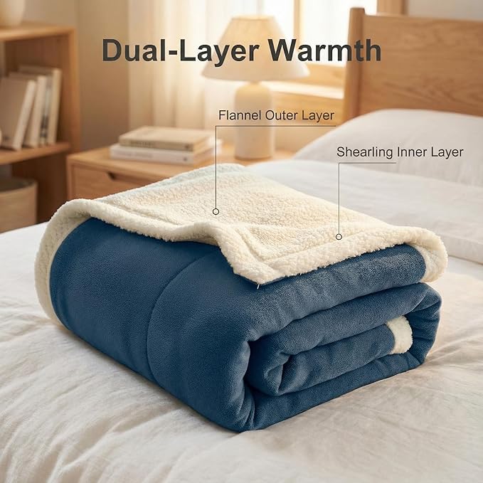 Sherpa Double-Sided Blankets, Plush & Cuddly Throw, Extra-Plush Thermal Fleece Blanket for Sofa/Couch/Bedding, Super Soft Living Room Blanket with Anti-Pilling (Blue, 60×80)