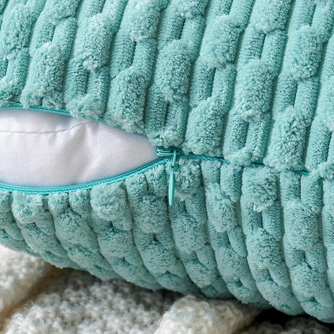 MIULEE Pack of 2 Decorative Throw Pillow Covers 16x16 Inch Soft Boho Striped Textured Corduroy Pillow Covers Modern Farmhouse Home Decor for Couch Bed Sofa Living Room Aqua Green