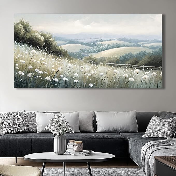 Sea of Flowers Canvas Wall Art - Modern landscape Paintings for Living Room, Bedroom Wall Decor, Framed Wall Art for Home or Office Decoration, Large wall Art 48x24in