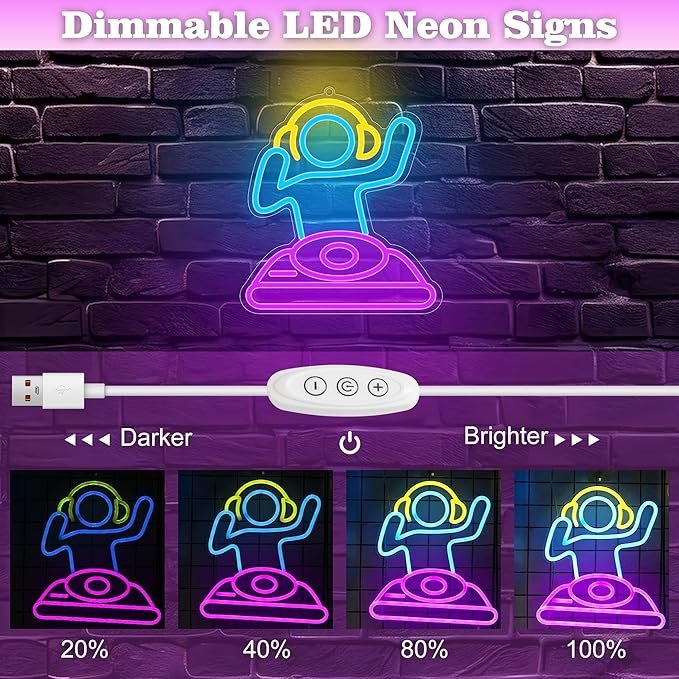 Cool Neon Sign for Wall Decor. Anywin DJ Player Neon Signs USB Led Lights with Dimmable for Bar Decor, Neon Decor Gifts for Birthday, Party for Bedroom Kidsroom Living Room Bar Gaming Room Men Cave