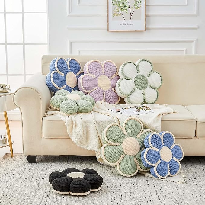 Kcvvcr Flower Pillow, Soft Flower Decorative Throw Pillow, Cute Daisy Flower Shaped Seating Floor Cushion Room Décor Plush Pillows for Sofa Couch Bed (13.7 Inch, White)