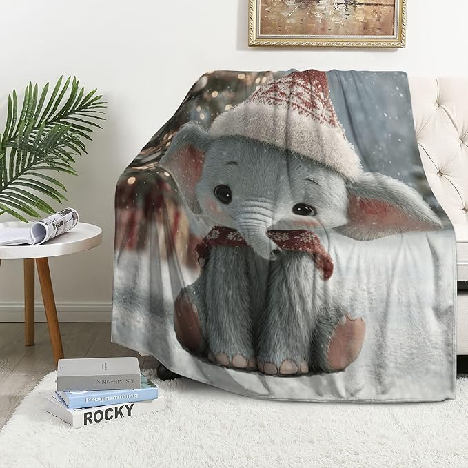 Elephant Throw Blanket Soft Warm Cozy Cute Elephants Blankets Fuzzy Plush Fleece Christmas Elephant Blanket Winter Gifts for Couch Bed Sofa Home Decor 40''X50''
