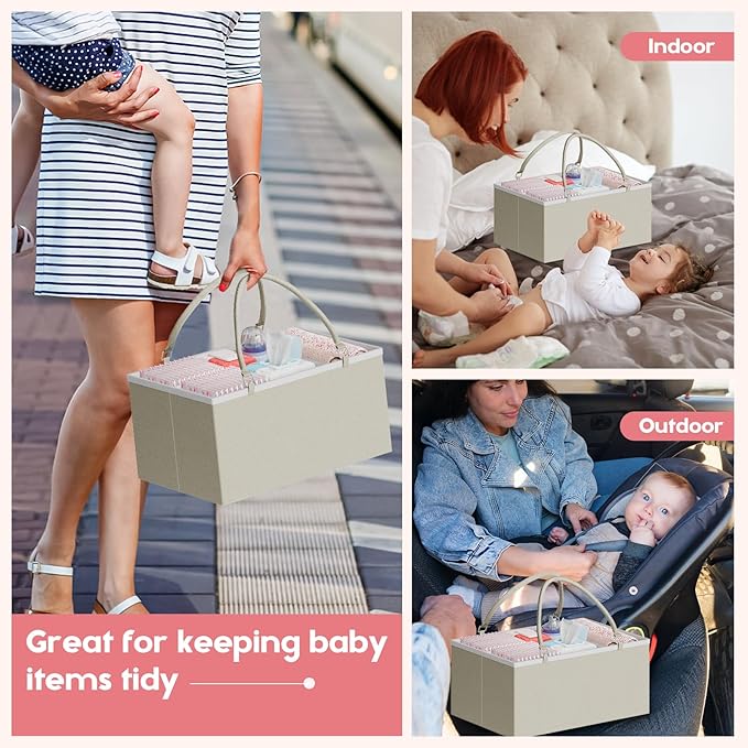 2In1 Baby Diaper Caddy Organizer and Storage, 3 Tier Rolling Cart with Drawer, Mobile Utility Cart Baby Dresser Clothes Organizer for Crib, Art & Craft Storage, White, 17"W x 11.42"D x 33.5"H