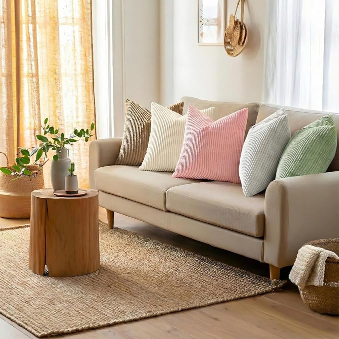 Mecatny Corduroy Decorative Throw Pillow Covers 16x16 Set of 2 for Sofa Living Room, Soft Neutral Boho Couch Pillow Covers for Home Decor, Cream White