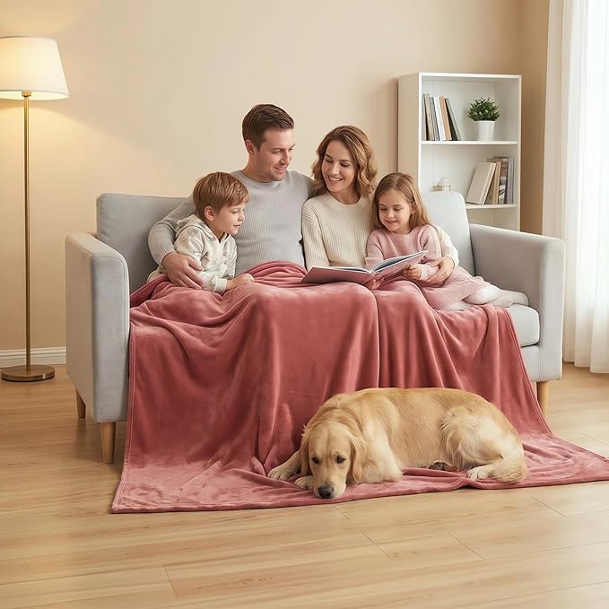 Fleece Blanket Full/Queen - 80x90 Inch Lightweight & Buttery-Soft Throw for Bed, Sofa, Camping | 300GSM Cloud-Touch Microfiber | Cozy Essentials for Travel & Movie Nights, (Dusty Rose)
