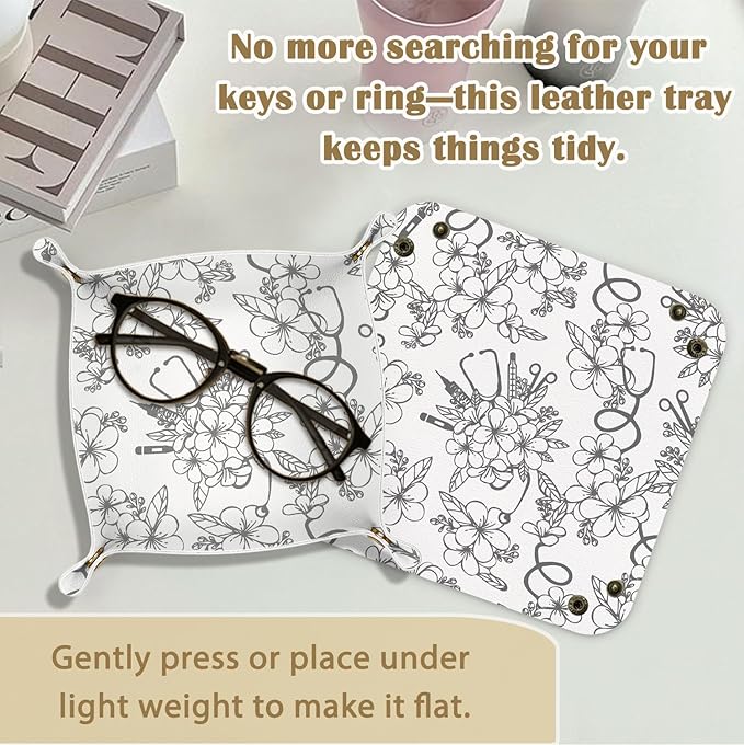 Nurse Appreciation Gift for Women, Nursing Student or Practitioner, for Nurse Week or Day,PU Leather Catchall Tray Jewelry, Keys, Watch, and Accessories Organizer 7.87x7.87in