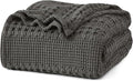 PHF 100% Cotton Waffle Weave Blanket King Size for Bed, Soft Lightweight & Breathable for Spring and Summer, All-Season Comfort, Luxury Aesthetic Blanket for Home Decor, 108"x90", Charcoal Grey