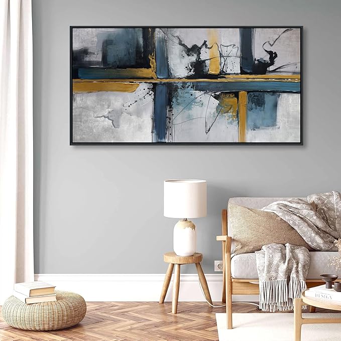 Abstract Canvas Wall Art Framed Modern Wall Art for Living Room Navy Blue Artwork for Walls, Above Bed Wall Decor With Navy and Gold for Bedroom and Living Room Office Pictures Wall Decor 24×48IN