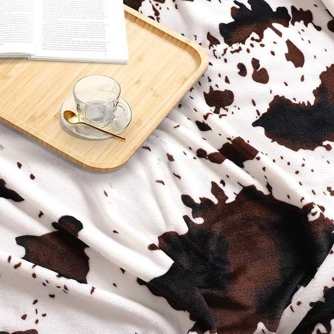 King Size Cow Blanket for Couch Bed, Soft Cozy Fleece Cow Printed Blanket for All Seasons 90"x108" (Dark Brown)