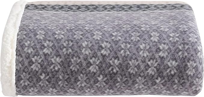 Eddie Bauer - Throw Blanket, Brushed Fleece & Plush Sherpa Bedding, Throw Blanket for Couch & Bed (Fair Isle Dark Steel, 50" x 70")