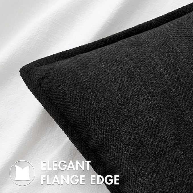 MIULEE Pack of 2 Black Decorative Pillow Covers 22x22 Inch Soft Chenille Luxurious Couch Throw Pillows Farmhouse Cushion Covers Euro Shams with Elegant Design for Sofa Bedroom Living Room Home Decor