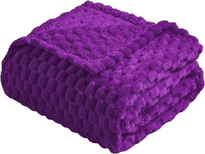 Vessia Flannel Fleece Throw Blanket(50x70 inch), 3D Jacquard Purple Fuzzy and Warm Blanket for Couch,Sofa,Bed,Chair, 300GSM Super Soft Touch Cozy Lightweight Throw for All-Season Home Decor