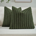 FUTEI Olive Green Decorative Throw Pillow Covers Set of 2, 18x18 Inch Soft Fluffy Faux Fur Plush Striped Cushion Cases, Modern Home Decor for Couch Bed Living Room