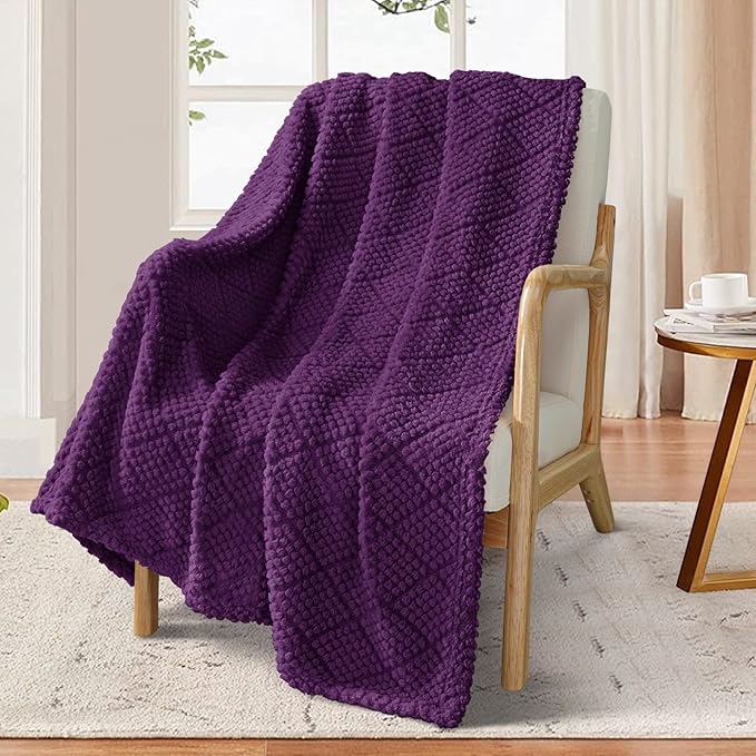Whale Flotilla Fuzzy Fleece Throw Blanket for Couch, Bed, Soft Fluffy Jacquard Waffle Blankets for All Season, Lightweight and Warm, 50x60 Inch, Purple
