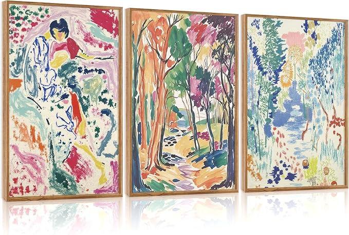 CHDITB Abstract Matisse Canvas Wall Art Set Of 3, Modern Framed Gallery Wall Decor, Nature Colorful Tree And Garden Painting, Vibrant Botanical Aesthetic Art Prints For Office Bedroom Decor 12”X16”