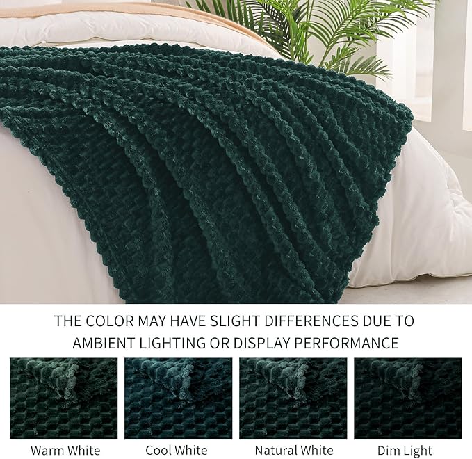 Exclusivo Mezcla Fleece Throw Blanket for Couch, Extra Large Fuzzy Forest Green Bed Blankets, Soft Cozy Plush Sofa Throws for All Seasons, 50x70 Inches