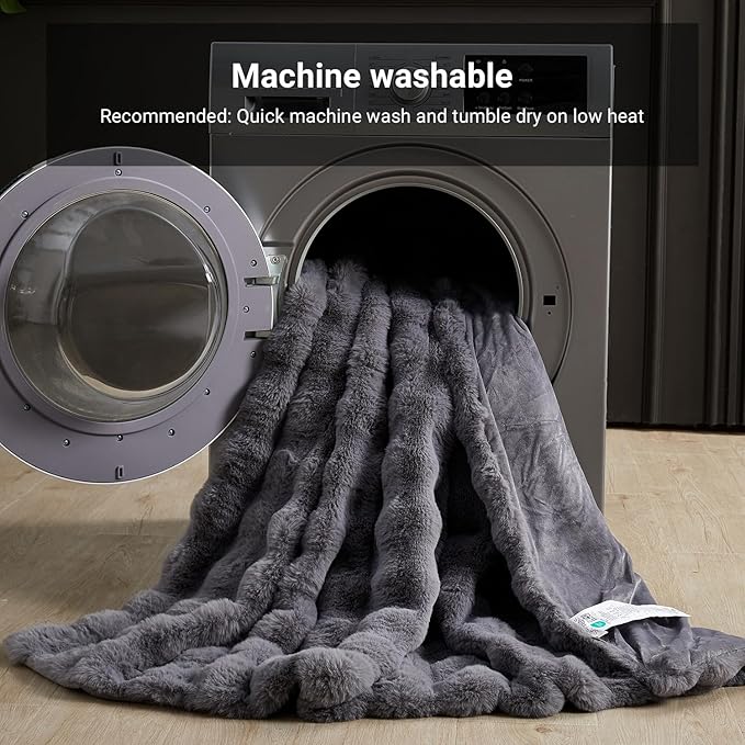 SAPHREAS Faux Fur Throw Blanket for Couch, Fluffy Fuzzy Bubble Blanket for Sofa Bed Living Room, Grey Decor Soft Cozy Gifts for Women Men, 60x80” Gray