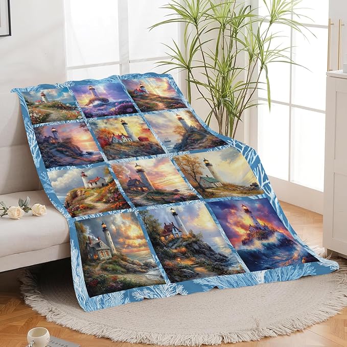 Lighthouse Blanket for Girls Women Boys Men Adults Kids Soft Cozy Fleece Nautical Throw Blankets Gifts Warm Flannel Plush Lightweight Decor for Couch Bed Sofa 80"X60"