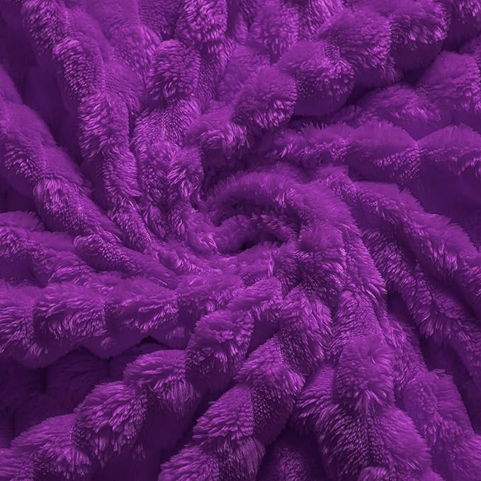 Vessia Flannel Fleece Throw Blanket(50x70 inch), 3D Jacquard Purple Fuzzy and Warm Blanket for Couch,Sofa,Bed,Chair, 300GSM Super Soft Touch Cozy Lightweight Throw for All-Season Home Decor