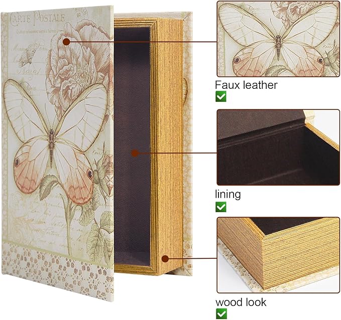 PACOLO Decorative Book Boxes, Faux Wood cover Storage for Hidden Jewelry, Money, and Cash (Arte Ostale)