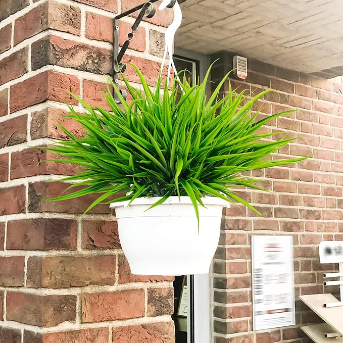 Uieke 28 Bundles Artificial Outdoor Plants UV Resistant Fake Grass Plants Faux Plastic Plants Greenery Shrubs for Home Garden Pathway Window Box Front Porch Spring Summer Decor, Green