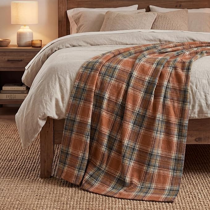 Horaldaily Rust Farmhouse Plaid Fall Decorative Blanket Throw, Autumn Rustic Soft Lightweight Blanket for Couch Sofa Bed Lounging Decoration, Ideal Gifts for Kids Adults Self, 50x60