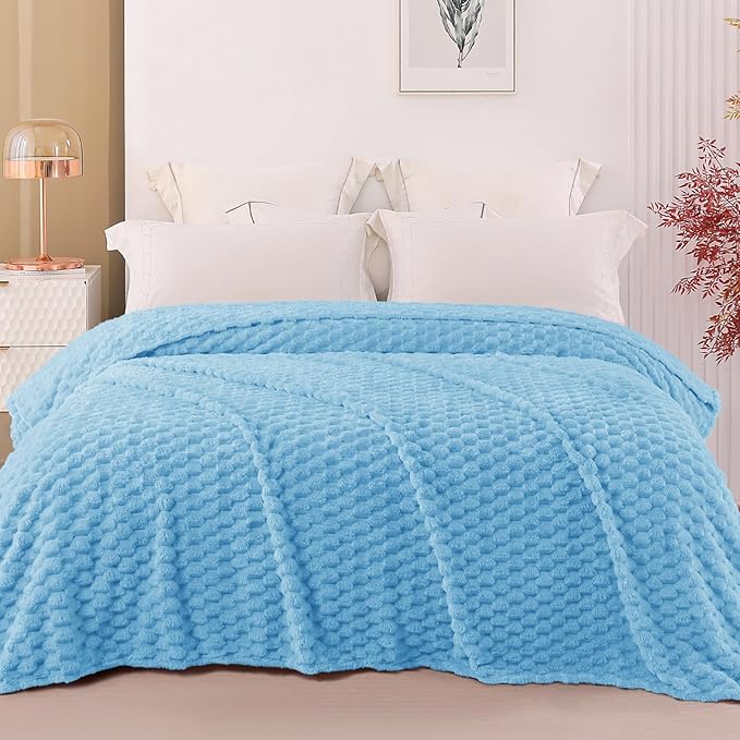 Exclusivo Mezcla Fleece Twin Blanket for Bed, Extra Large Fuzzy Blue Bed Blankets, Soft Cozy Plush Sofa Throws for All Seasons, 60x80 Inches