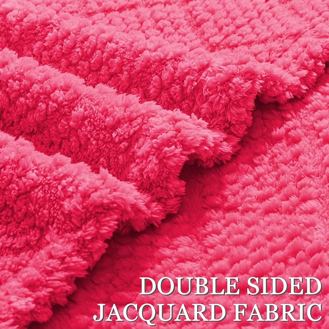 Whale Flotilla Fuzzy Fleece King Size Blanket for Bed, Soft Fluffy Jacquard Waffle Blankets for All Season, Lightweight and Warm, 90x104 Inch, Hot Pink