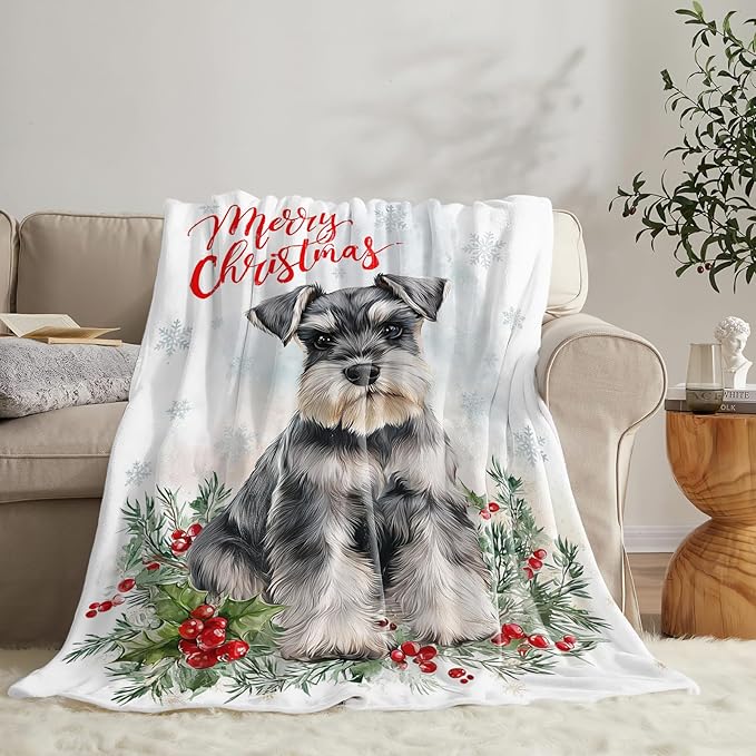Christmas Schnauzer Blanket for Girls Women Boys Men Adults Kids Soft Cozy Fleece Dog Pet Print Throw Blankets Dog Lovers Gifts Warm Flannel Plush Lightweight Decor for Couch Bed Sofa 80"X60"