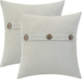 HWY 50 Light Grey Gray Chenille Throw Pillow Covers 16x16 Inch with Triple Buttons, Soft Farmhouse Accent Decorative Cushion Cases for Couch Sofa Bed Living Room Pack of 2