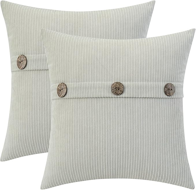 HWY 50 Light Grey Gray Chenille Throw Pillow Covers 22x22 Inch with Triple Buttons, Soft Farmhouse Accent Decorative Cushion Cases for Couch Sofa Bed Living Room Pack of 2