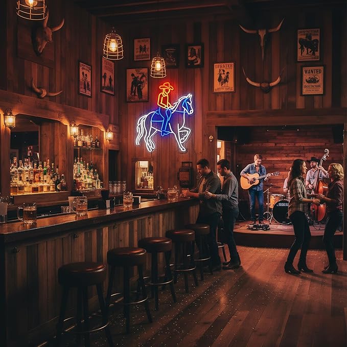 Large 24.5"x20" Cowboy Neon Sign for Wall Decor, Dimmable LED Light with Adapter, Perfect for Man Cave, Bar, Bedroom, Hip Hop Party, Birthday Gifts, or Teen Room Decor