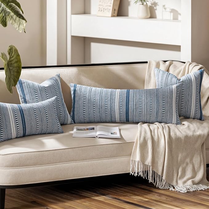 ANRODUO Pack of 2 Boho Throw Pillow Covers 26x26 Inch Farmhouse Decorative Couch Pillow Cases Jacquard Cushion Cover Neutral Accent Pillows of Bed Sofa Bedroom Living Room Home Decor, Navy Blue