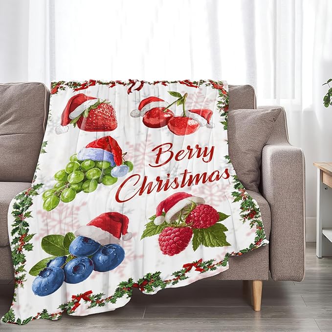Berry Fruit Blanket for Girls Women Adults Kids Soft Cozy Fleece Funny Christmas Strawberry Blueberry Grape Throw Blankets Gifts Warm Flannel Plush Lightweight Decor for Couch Bed Sofa 80"X60"