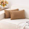 Aegero Pack of 2 Faux Fur Christmas Throw Pillow Covers 12x20 Inch, Soft Plush Striped Neutral Couch Pillow Cover, with Velvet Back Modern Home Decor for Sofa Living Room Couch Bed Coffee