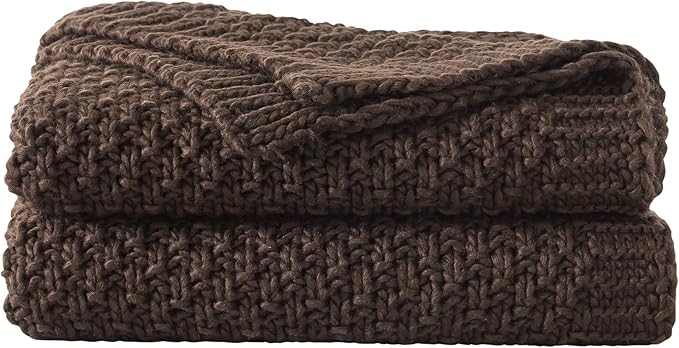 WDCOZY Chunky Cable Knit Throw Blanket Super Soft Warm Knitted Throw Blanket for Couch, Sofa, Chair, Bed Lightweight Breathable Cozy Comfortable Home Decorative Brown Chocolate Coffee 60x80 Inches