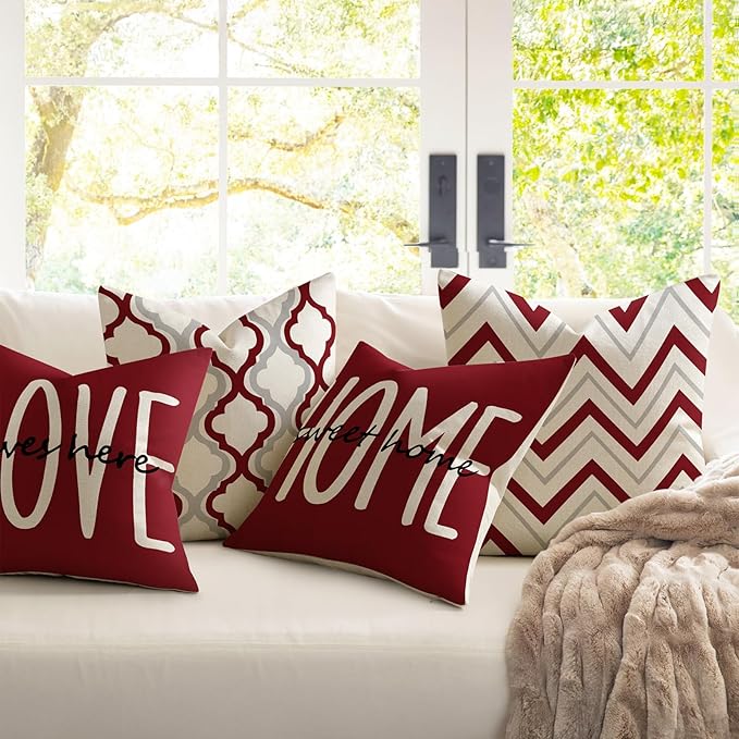 YCOLL Farmhouse Pillow Covers 16x16 Set of 4 Throw Pillow Covers Rustic Linen Decorative Pillows Square Cushion Covers for Couch Sofa Bedroom Home Decor
