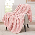 EXQ Home Fleece Blanket Twin Size for Couch or Bed - 3D Stripe Jacquard Decorative Blankets - Cozy Soft Lightweight Fuzzy Flannel Blanket Suitable for All Seasons(60"×80",Pink)