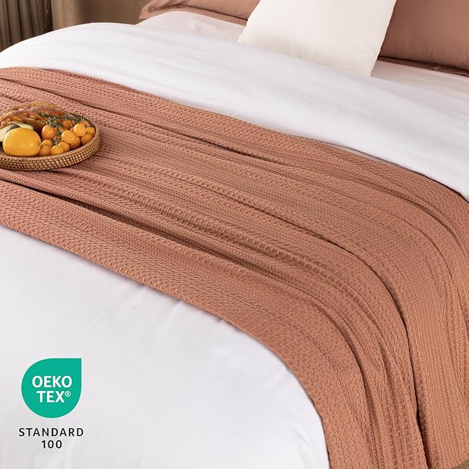 PHF Lightweight Waffle Weave Blanket Twin Size, Breathable & Ultra Soft, 66"x 90" Soft & Cozy Thin Blanket for All Season & Hot Sleepers, Bed, Home Decor - Terracotta