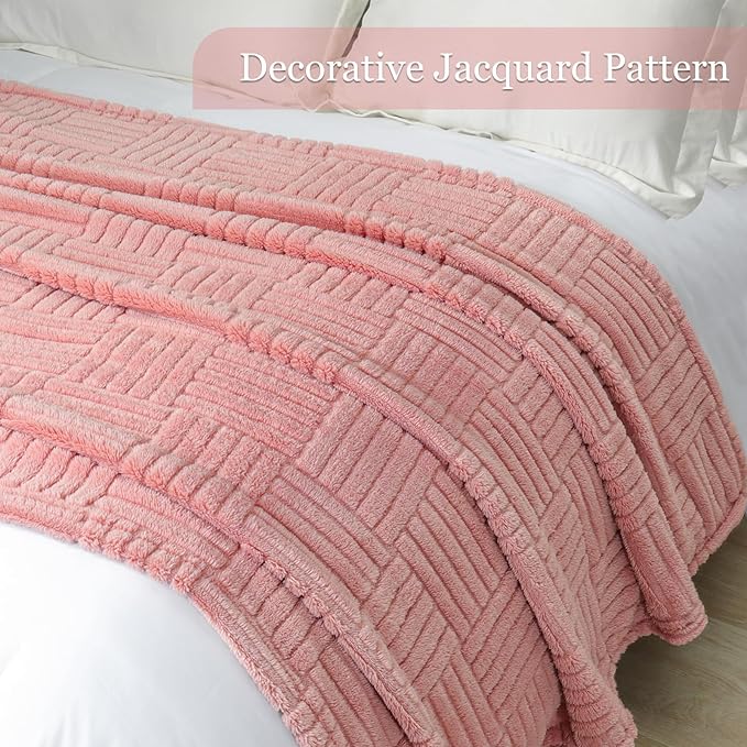 Whale Flotilla Lightweight Fleece Twin Size Blanket for Bed, Fuzzy Soft Blankets with Decorative Jacquard Pattern for All Season, Warm and Fluffy, 60x80 Inch, Pink
