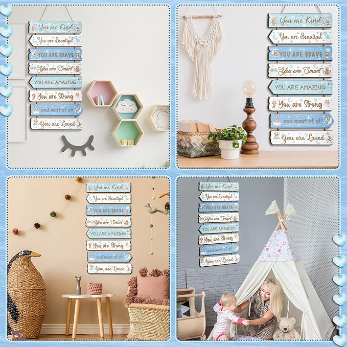 Inspirational Girl Room Decor Aesthetic Art Wall Hanging Sign Inspiring Colorful Rainbow Wooden Decoration for Kids Teens Toddler Boy Baby Bedroom Nursery Dorm Decor, 6-12 Years old (Teddy Bear)