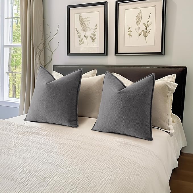 MIULEE Pack of 2 Grey Decorative Pillow Covers 24x24 Inch Soft Chenille Luxurious Couch Throw Pillows Farmhouse Cushion Covers Euro Shams with Elegant Design for Sofa Bedroom Living Room Home Decor
