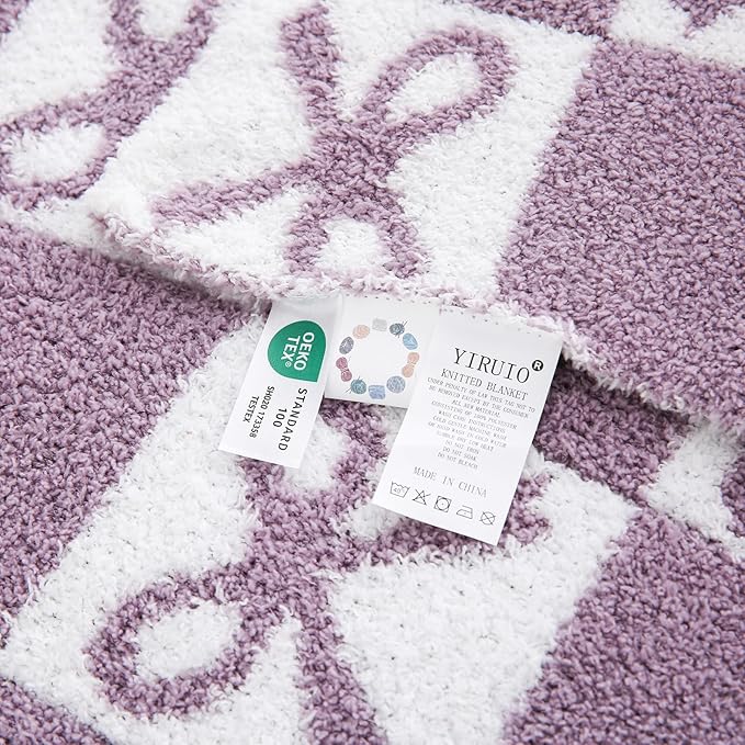 YIRUIO Purple Checkered Knit Throw Blanket - with Bow Pattern for Women Daughter & Son, 50x60 Size Ultra Soft Microfiber Reversible,Fluffy Fuzzy Cozy Throw for Bed, Sofa & Couch, Home Decor