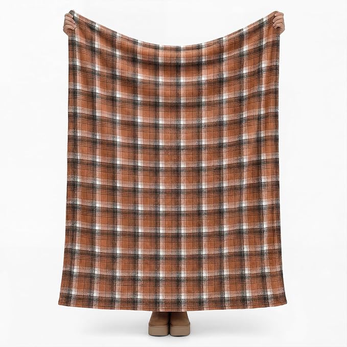 Horaldaily Caramel Brown Farmhouse Plaid Fall Decorative Blanket Throw, Autumn Rustic Soft Lightweight Blanket for Couch Sofa Bed Lounging Decoration, Ideal Gifts for Kids Adults Self, 50x60